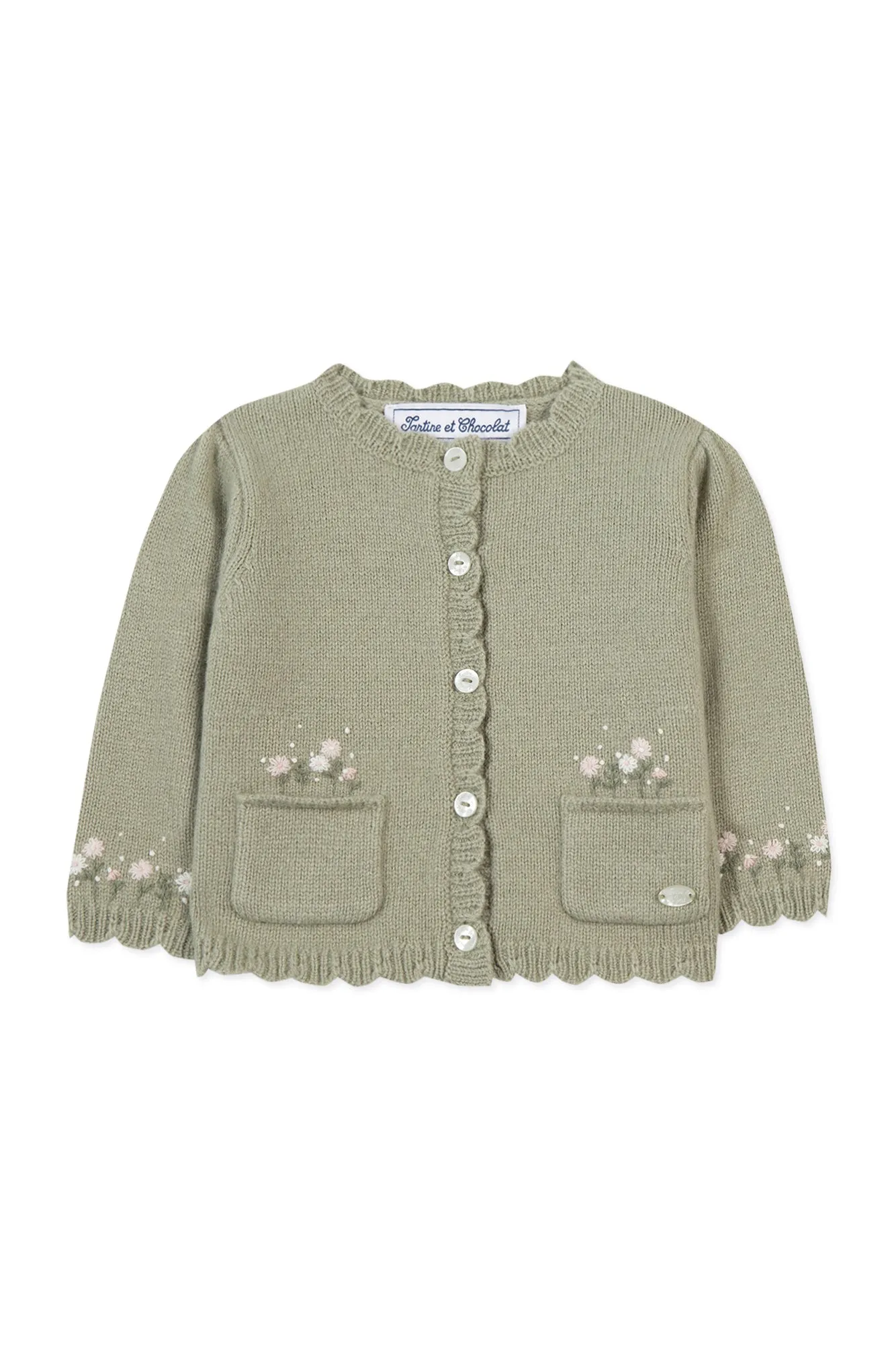 Cardigan - Vert sauge broderie fleurie