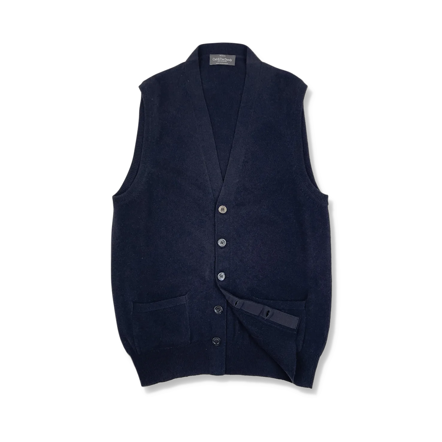 Cashmere Sleeveless Cardigan in Navy Blue