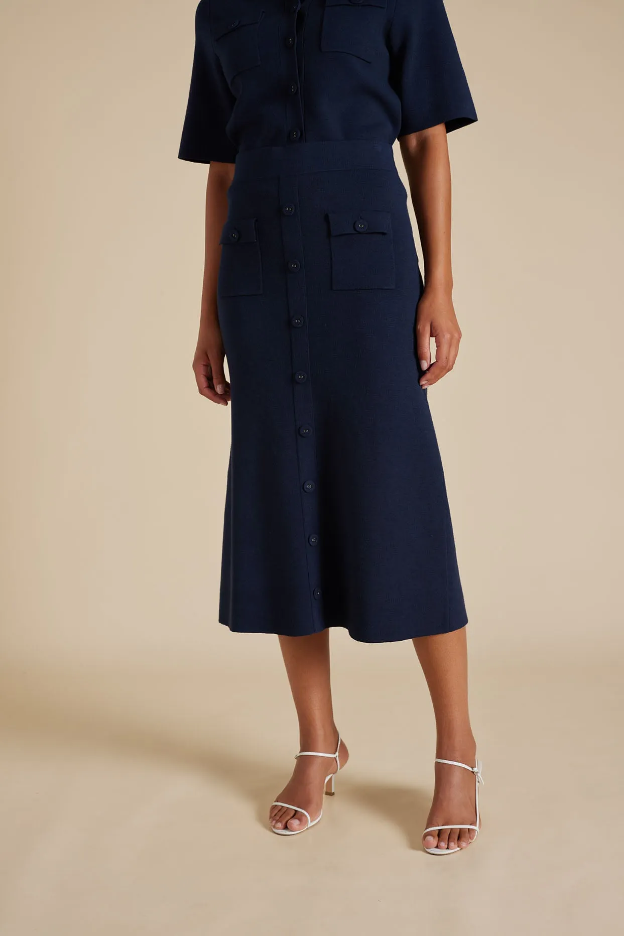 Chelsea Crepe Knit Skirt in Navy