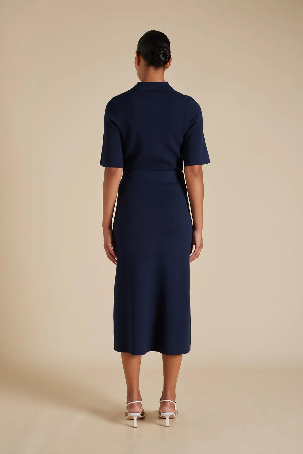 Chelsea Crepe Knit Skirt in Navy