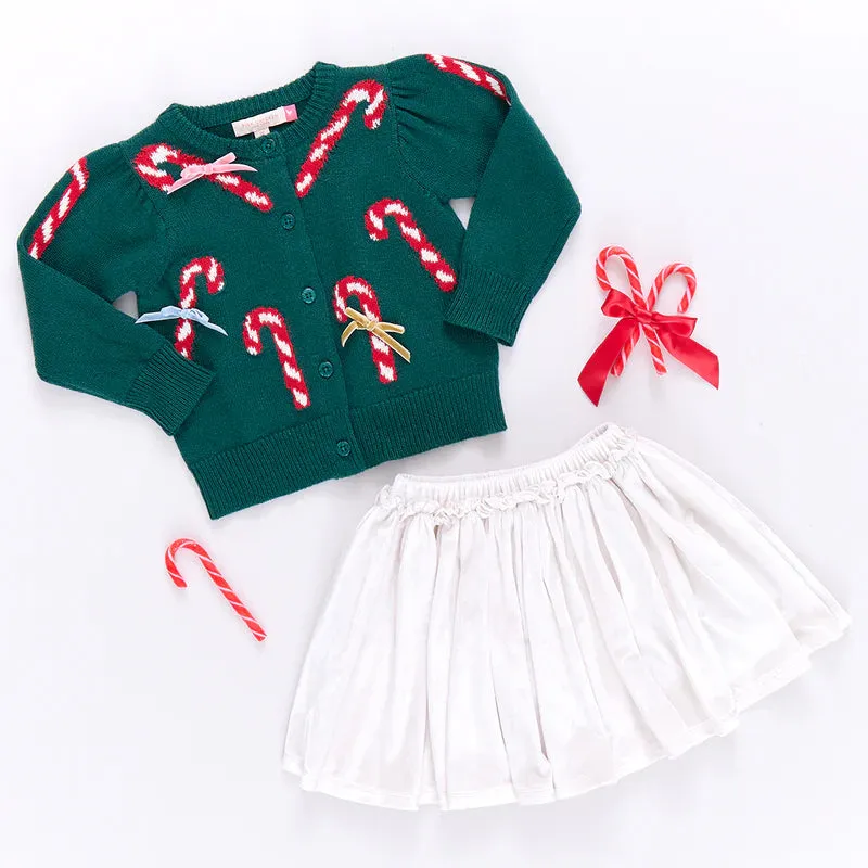 Constance Sweater, Green Candy Cane Bows