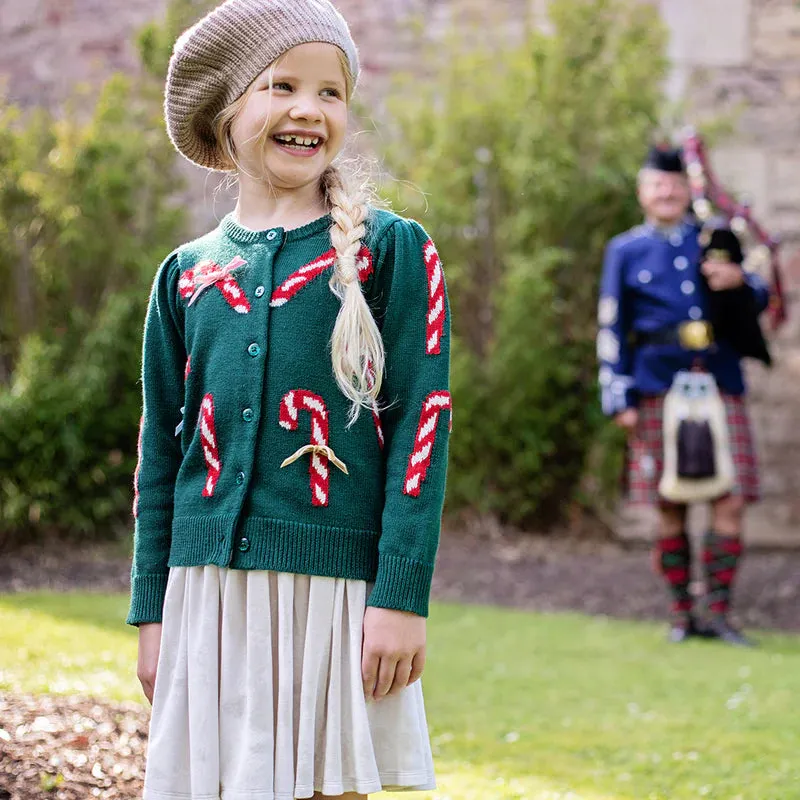 Constance Sweater, Green Candy Cane Bows