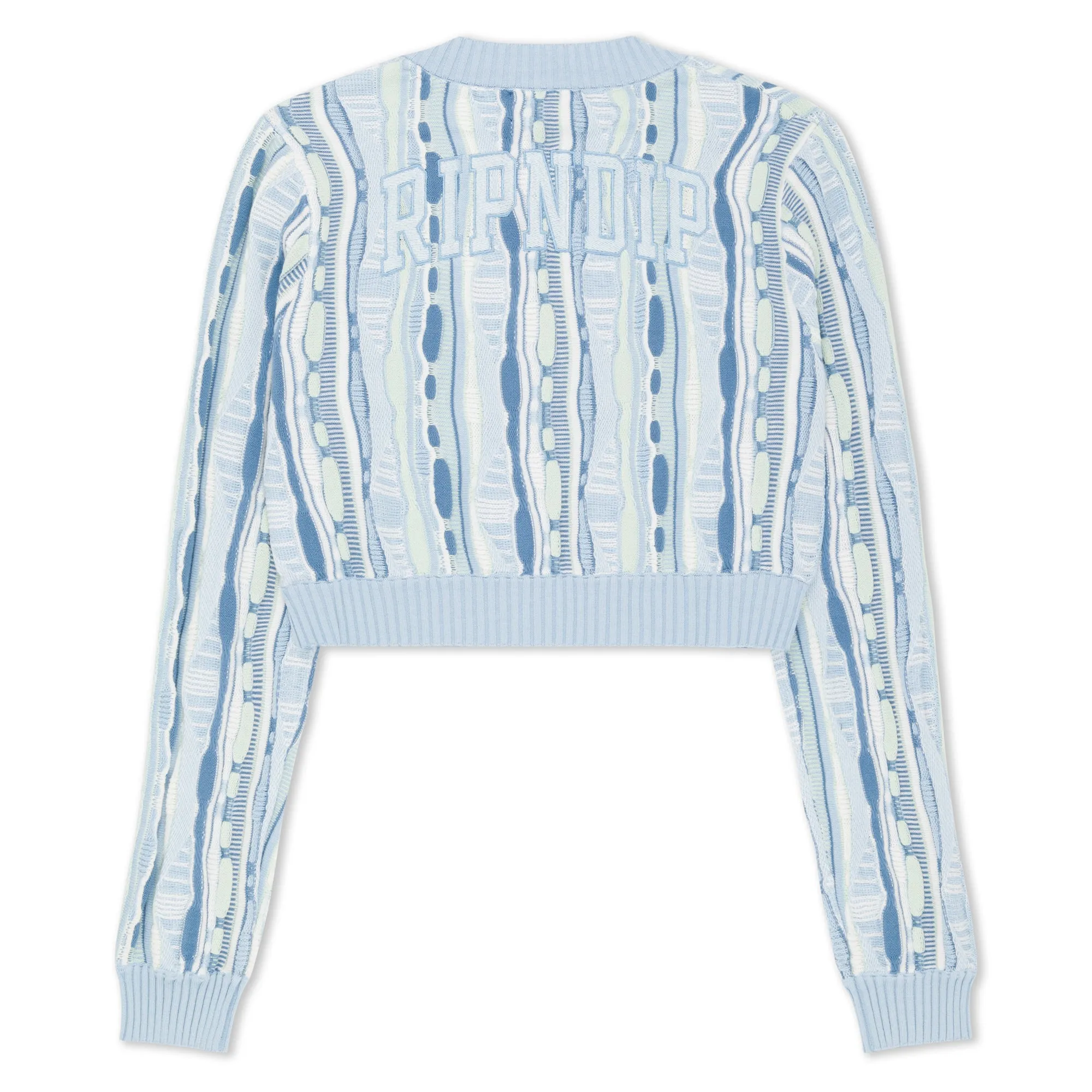 Corded Knit Cropped Long Sleeve (Light Blue)