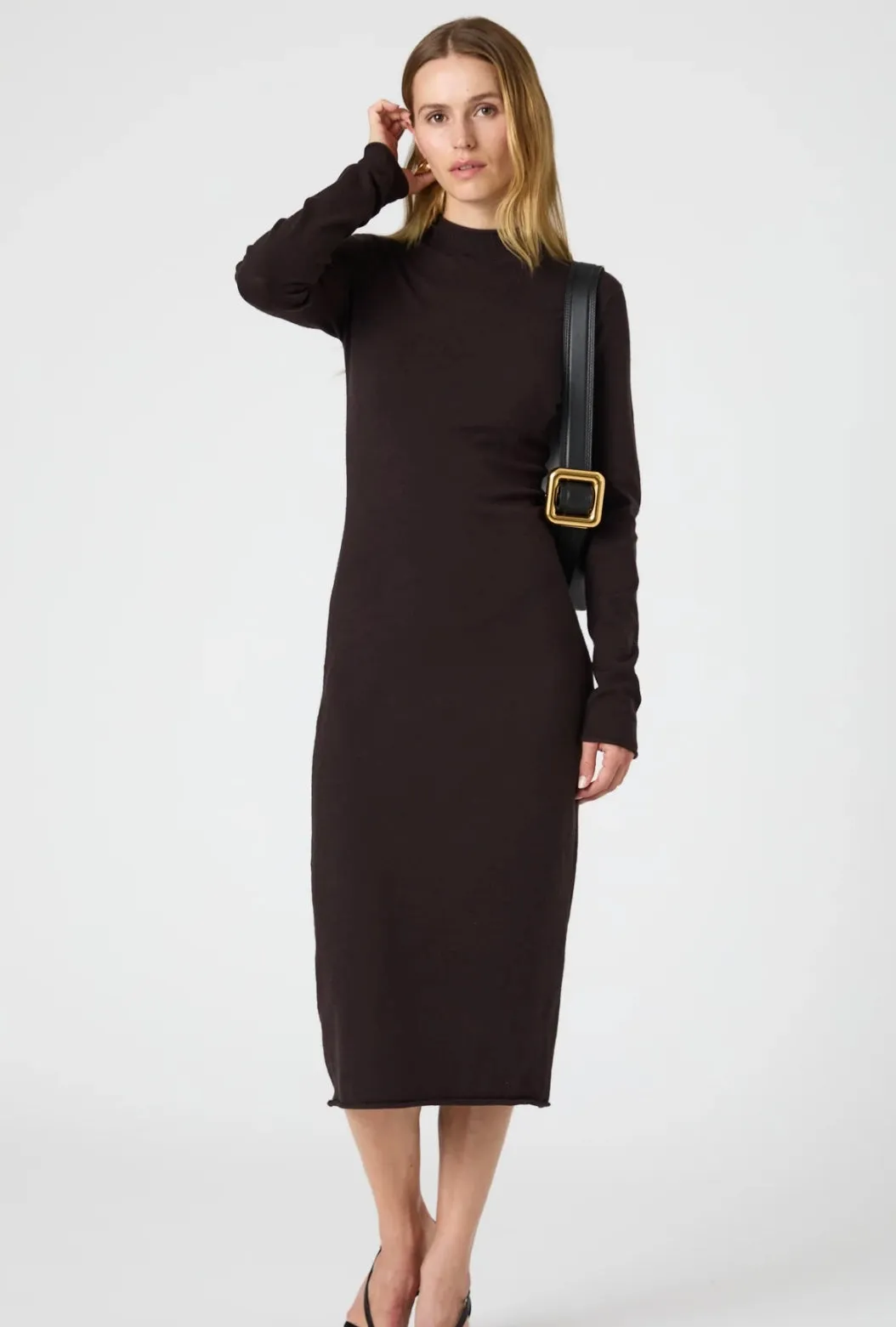 Cosysoft Side Split Midi Dress- Chocolate Ganache