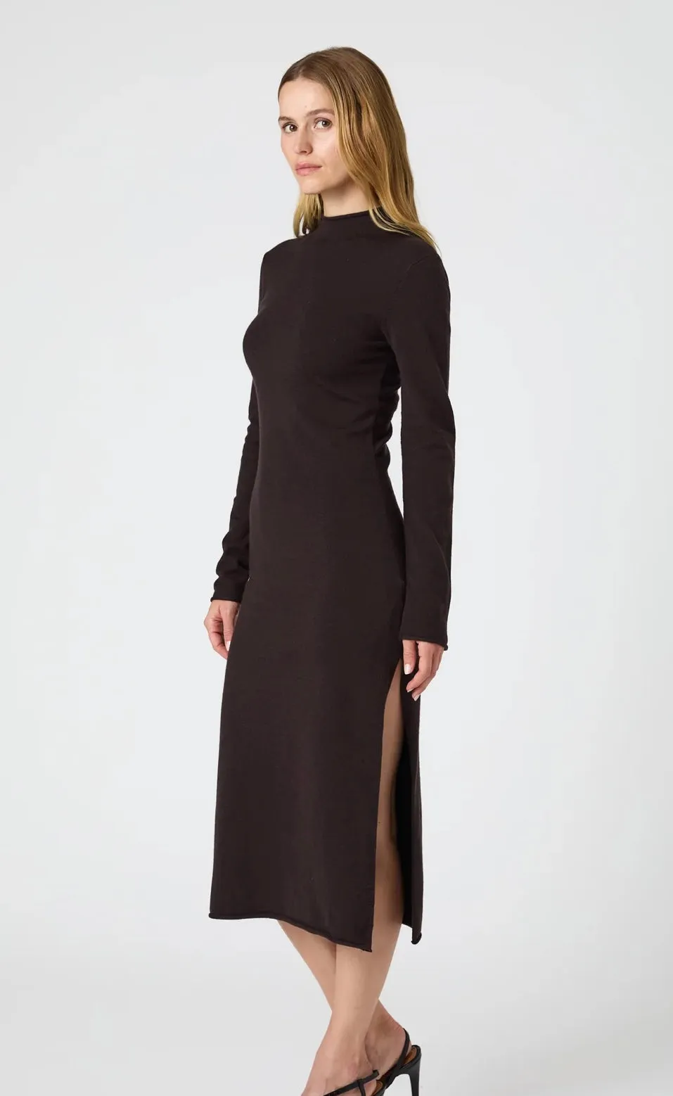 Cosysoft Side Split Midi Dress- Chocolate Ganache