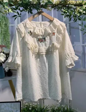 Cottagecore Embroidery Cotton Blouse