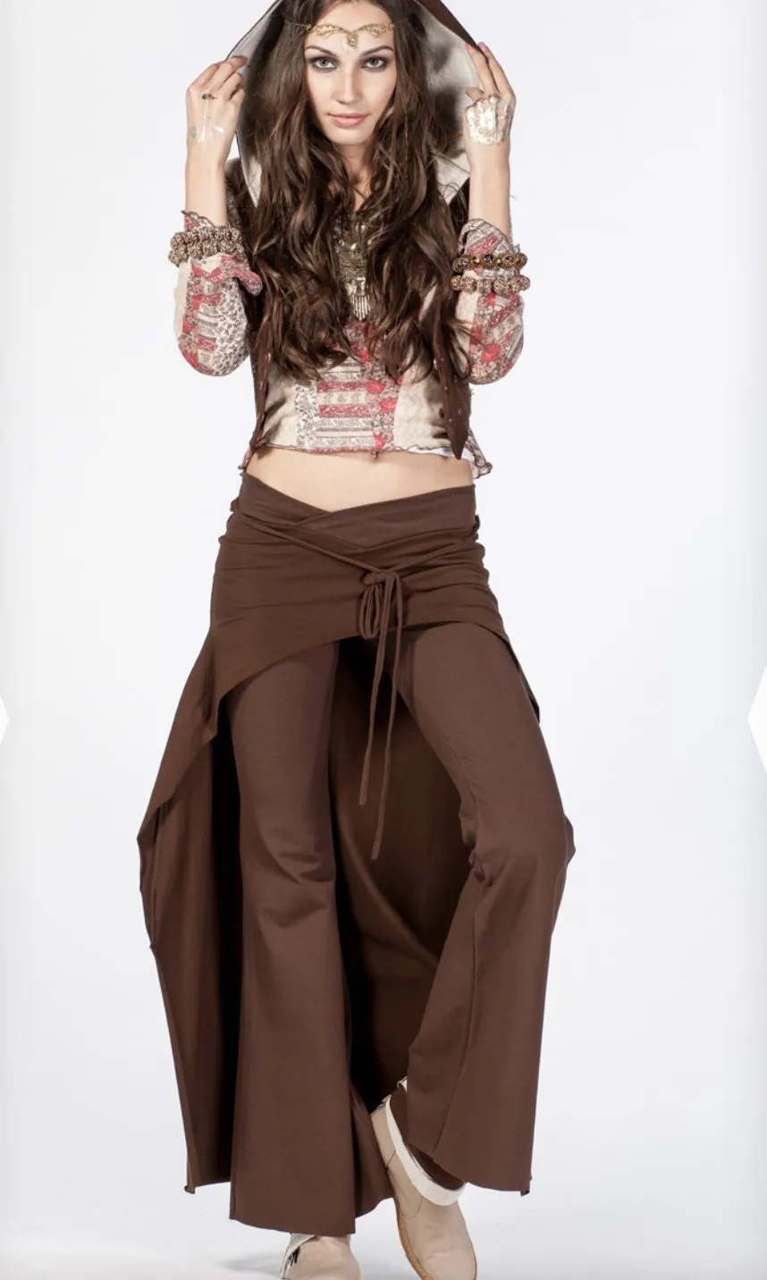 Cotton Flare Pants with Skirt for Women / Brown