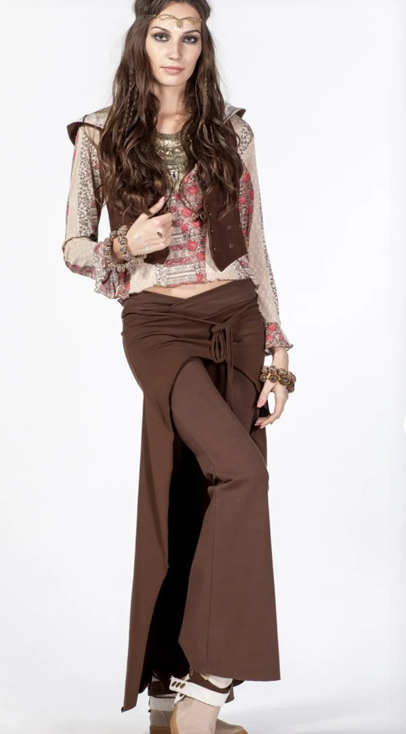 Cotton Flare Pants with Skirt for Women / Brown