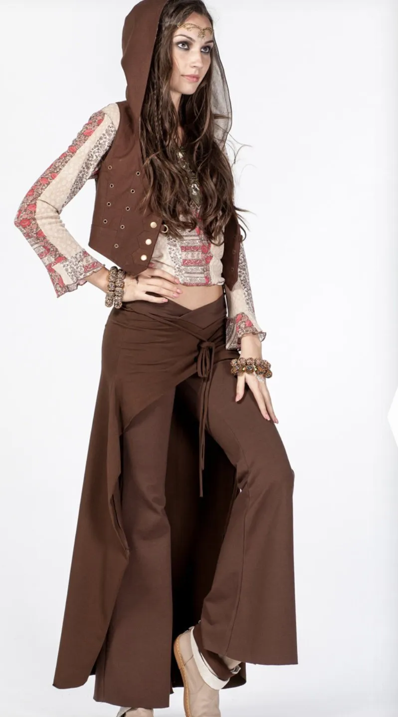 Cotton Flare Pants with Skirt for Women / Brown