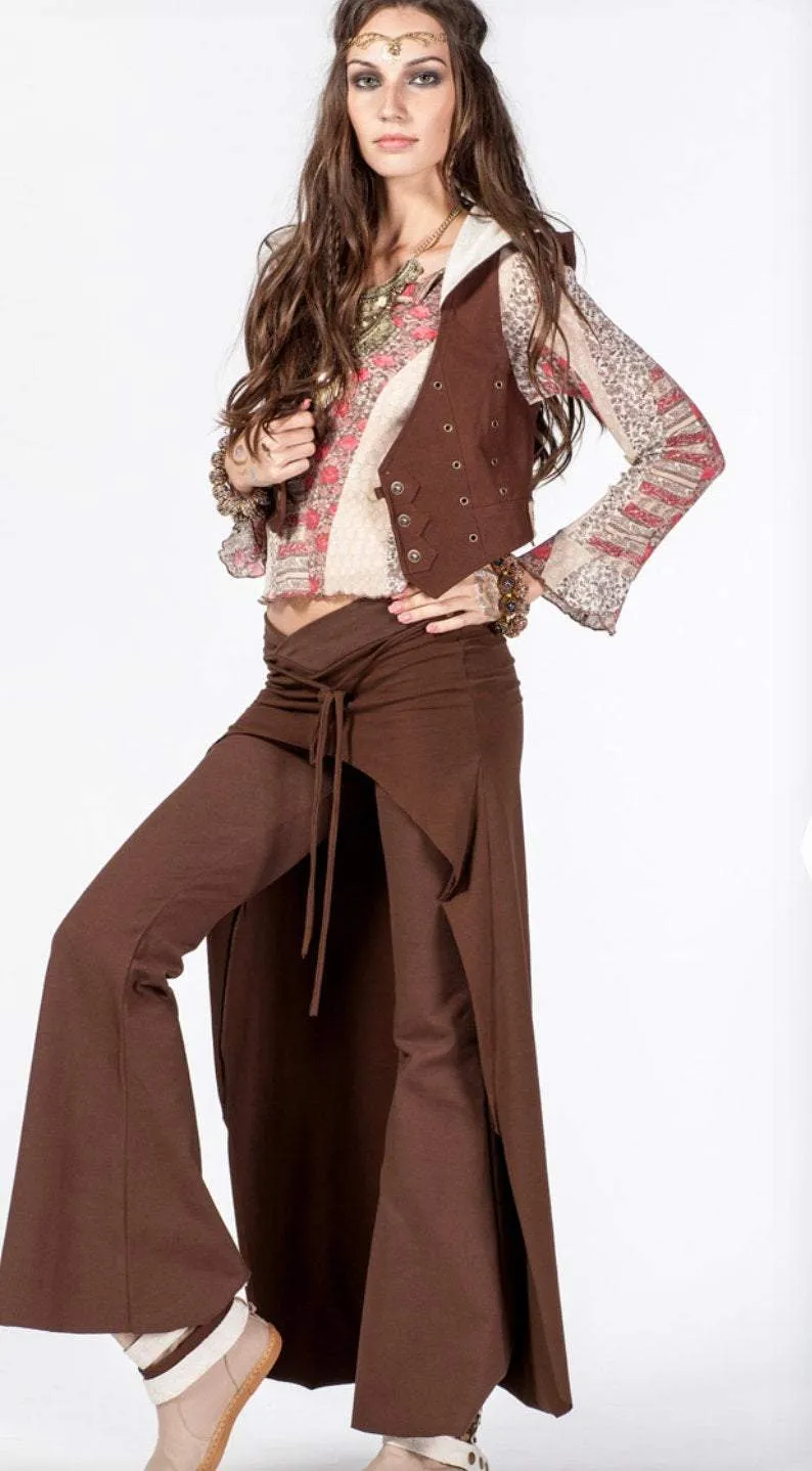 Cotton Flare Pants with Skirt for Women / Brown