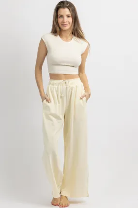 CREAM CORA WIDE-LEG LOUNGE PANT