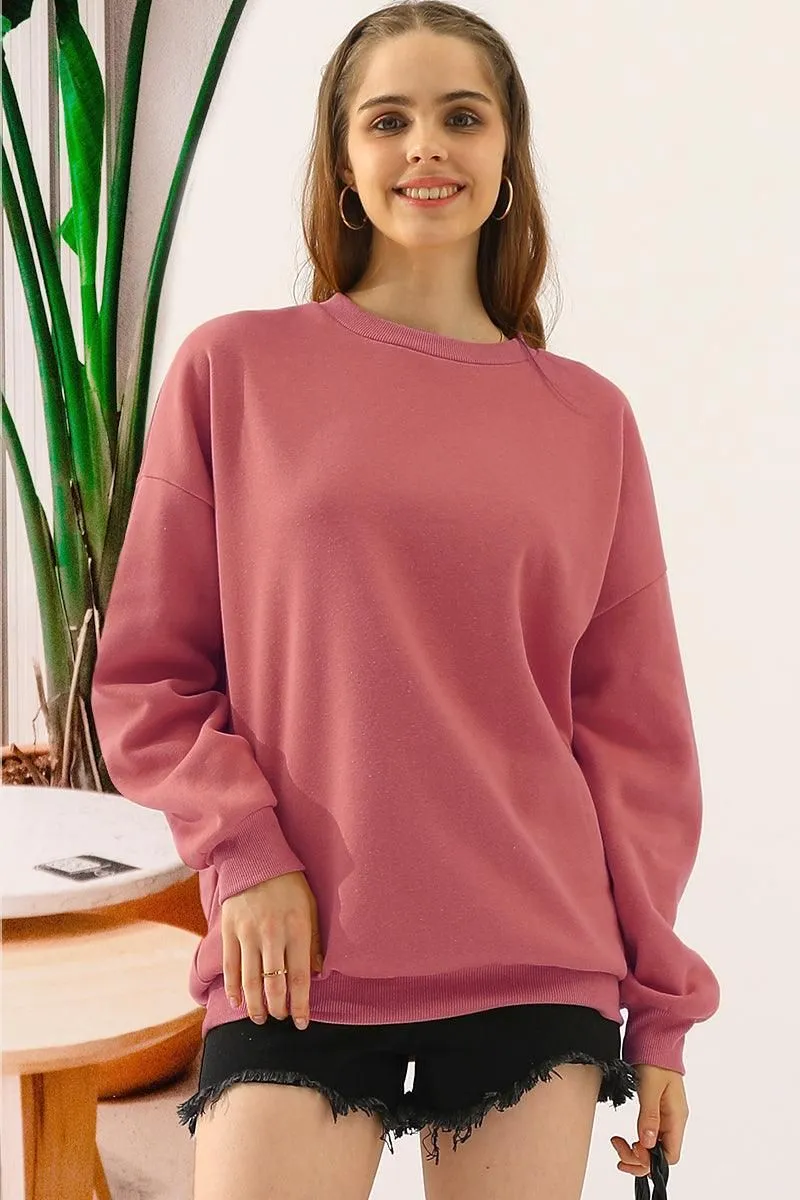 CREW NECK LONG SLEEVE PULLOVER TOPS SWEATSHIRT