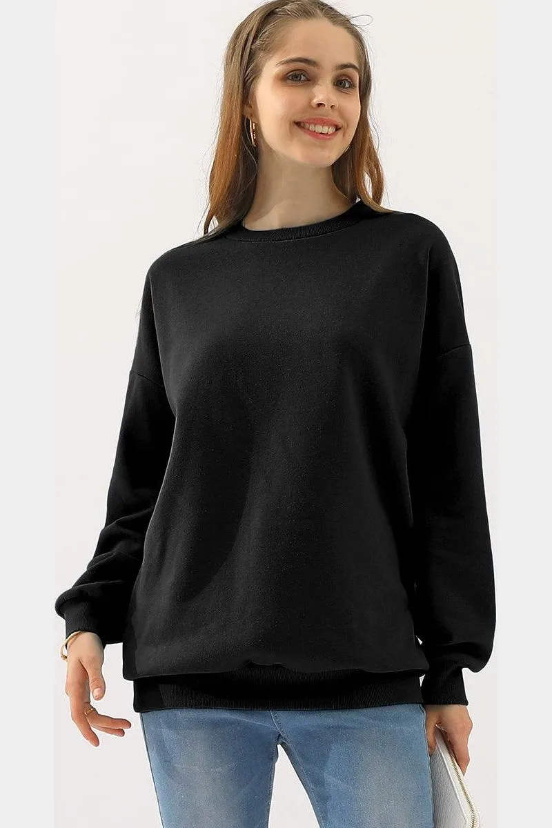 CREW NECK LONG SLEEVE PULLOVER TOPS SWEATSHIRT