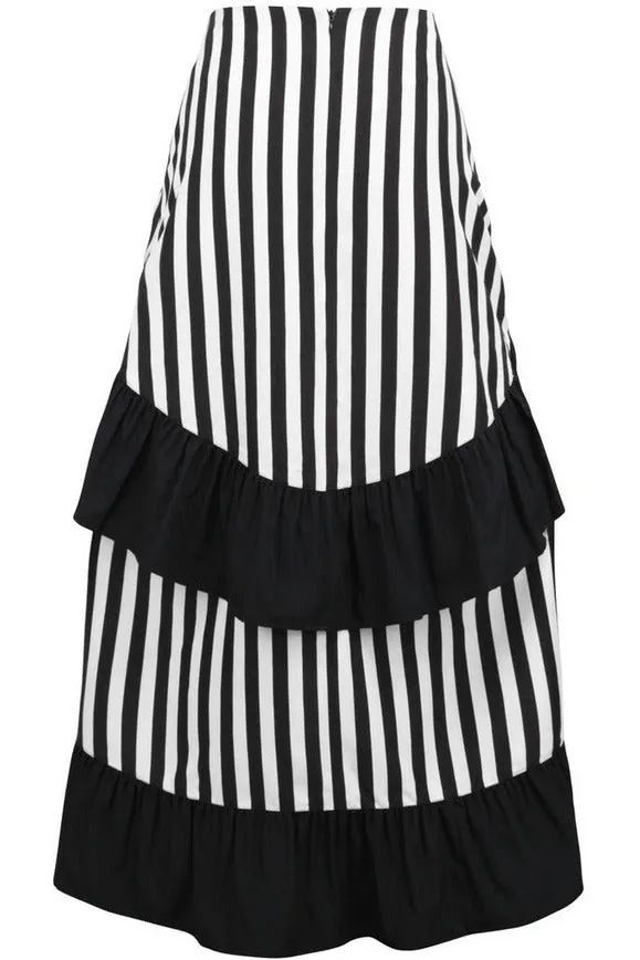 Daisy Corsets Black/White Stripe Adjustable High Low Skirt