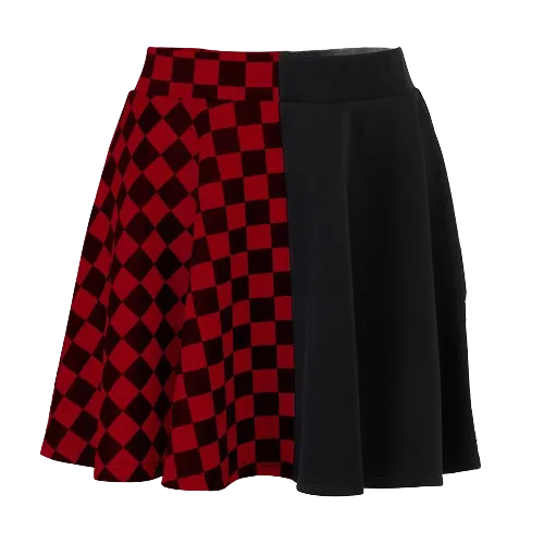 Dark Plaid Color Block High-Waisted A-line Skirt