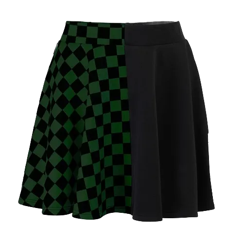 Dark Plaid Color Block High-Waisted A-line Skirt