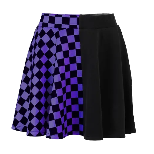 Dark Plaid Color Block High-Waisted A-line Skirt