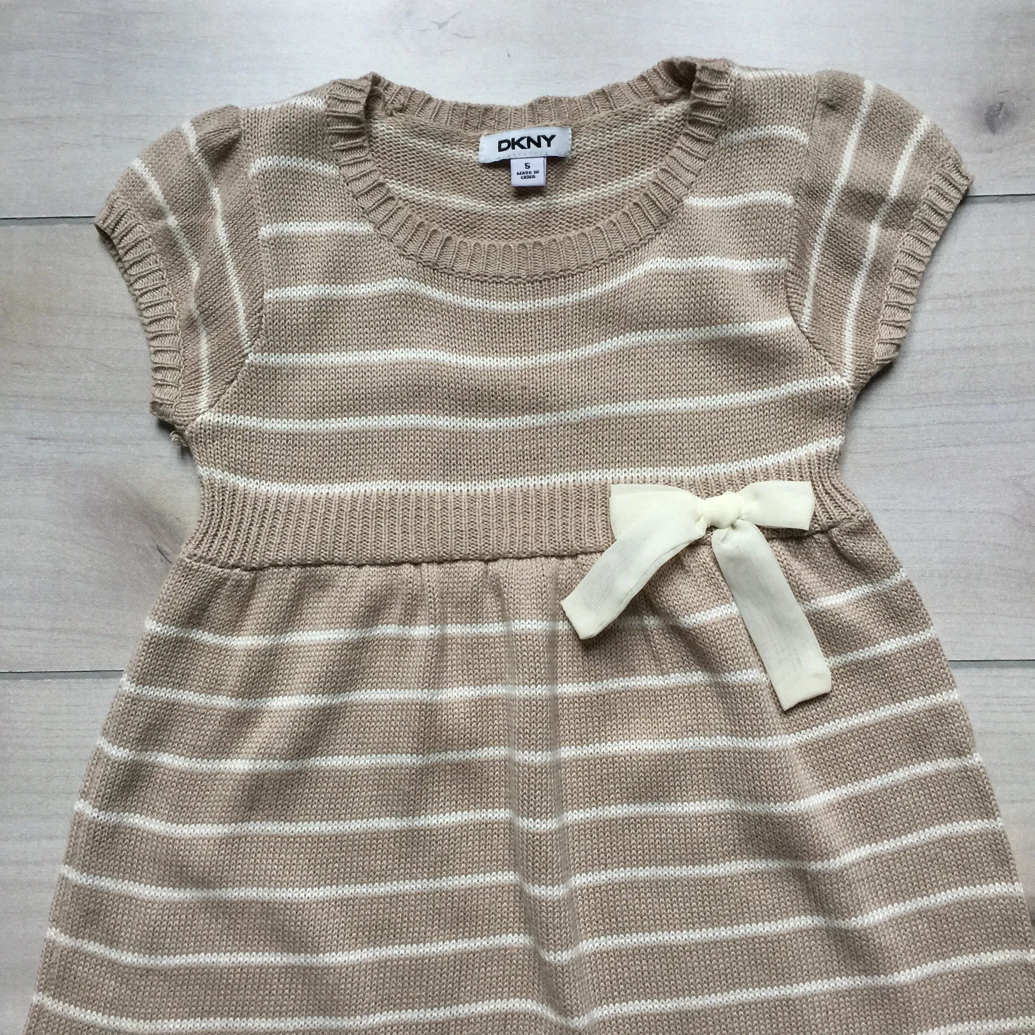 DKNY Tan Striped Sweater Dress