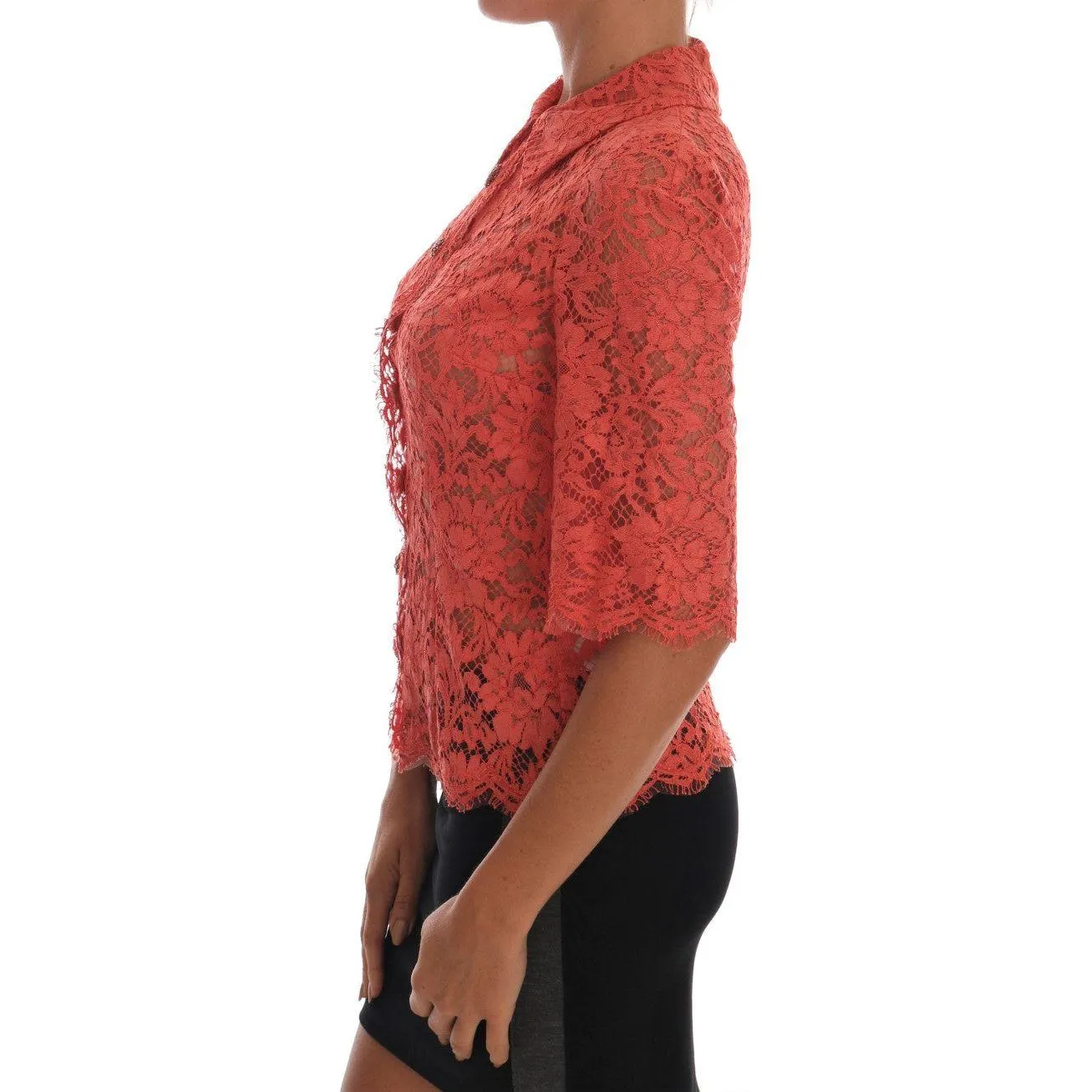 Dolce & Gabbana Elegant Orange Floral Lace Crystal Cardigan Blouse