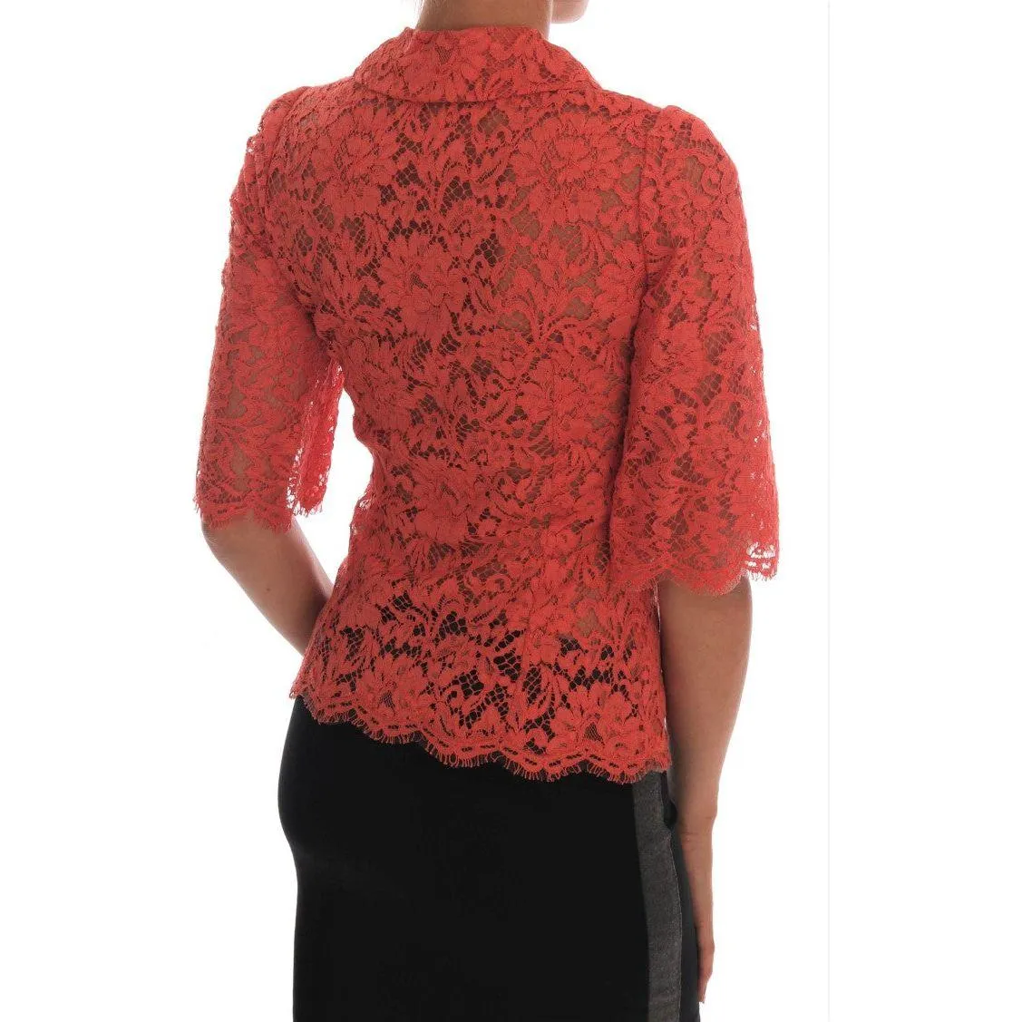 Dolce & Gabbana Elegant Orange Floral Lace Crystal Cardigan Blouse