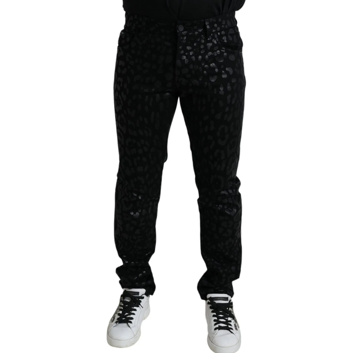 Dolce & Gabbana Exquisite Slim-fit Patterned Black Jeans