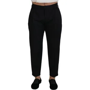 Dolce & Gabbana Sleek Black Italian Designer Pants with Side Buckle