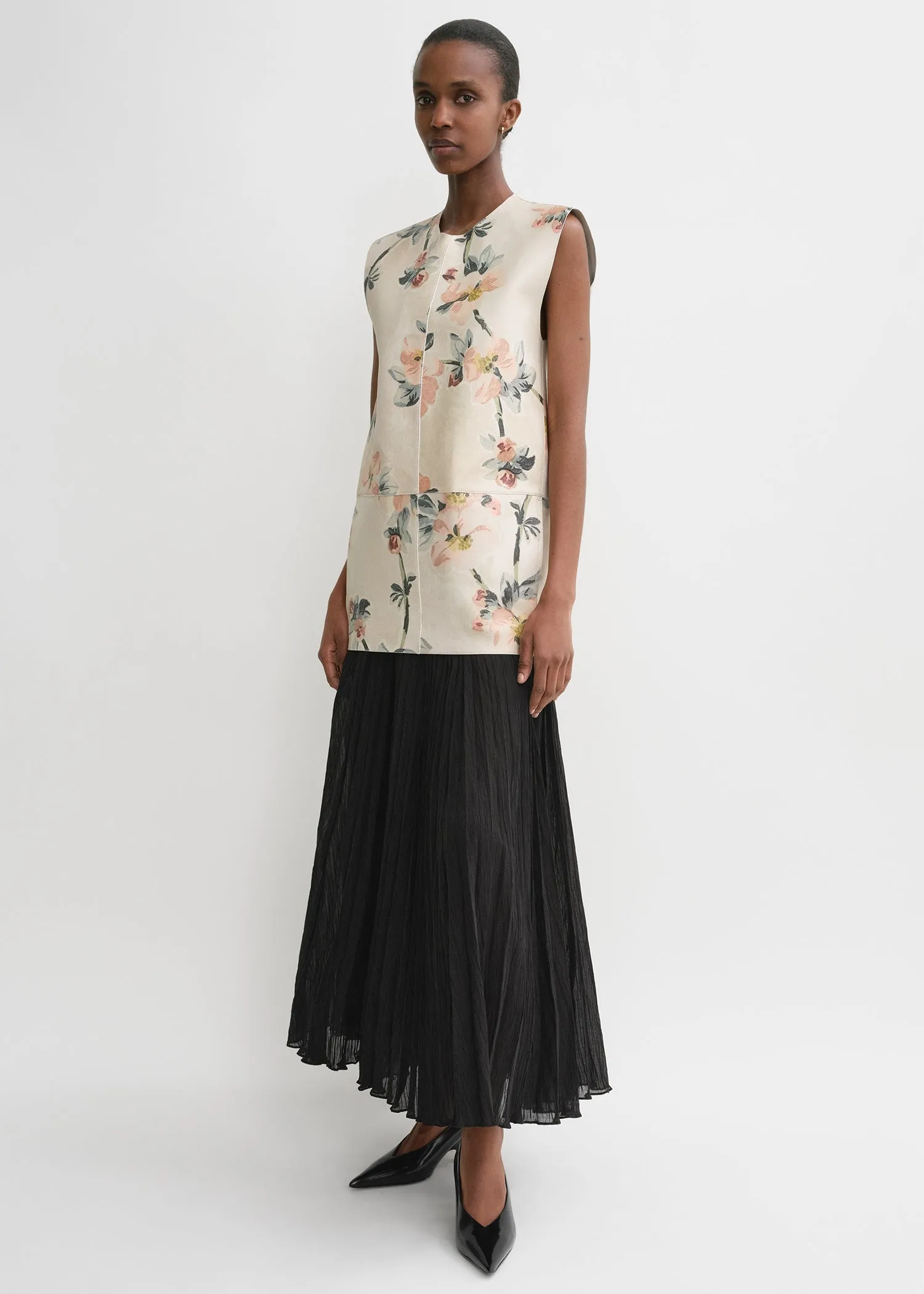 Double-faced leather top washed floral