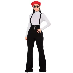 Echoine Women Trousers High Waist Large Round Buckle Pants Zipper Flared Leg Suspenders Sweatpants Female Retro Streetwear Lady