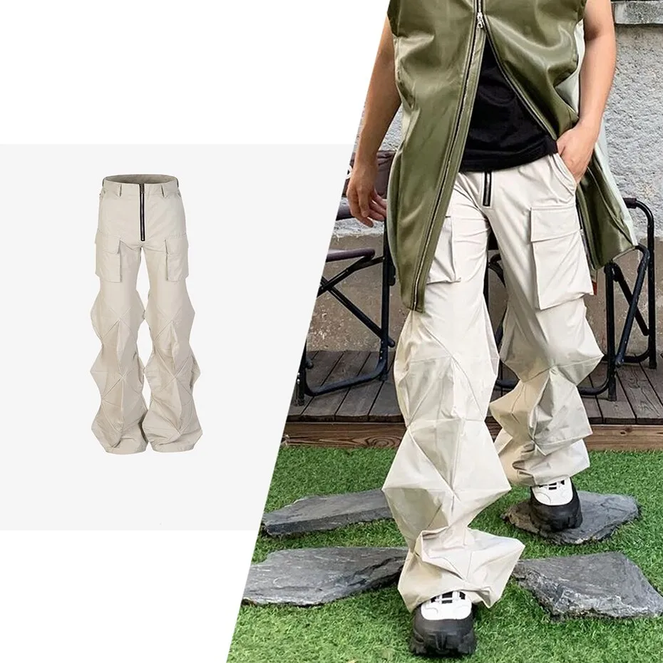 Fashion 3D Clipping Cargo Pants Men 2023 Streetwear Baggy Flared Pants Luxury Designer Hipster Pants Loose Trousers