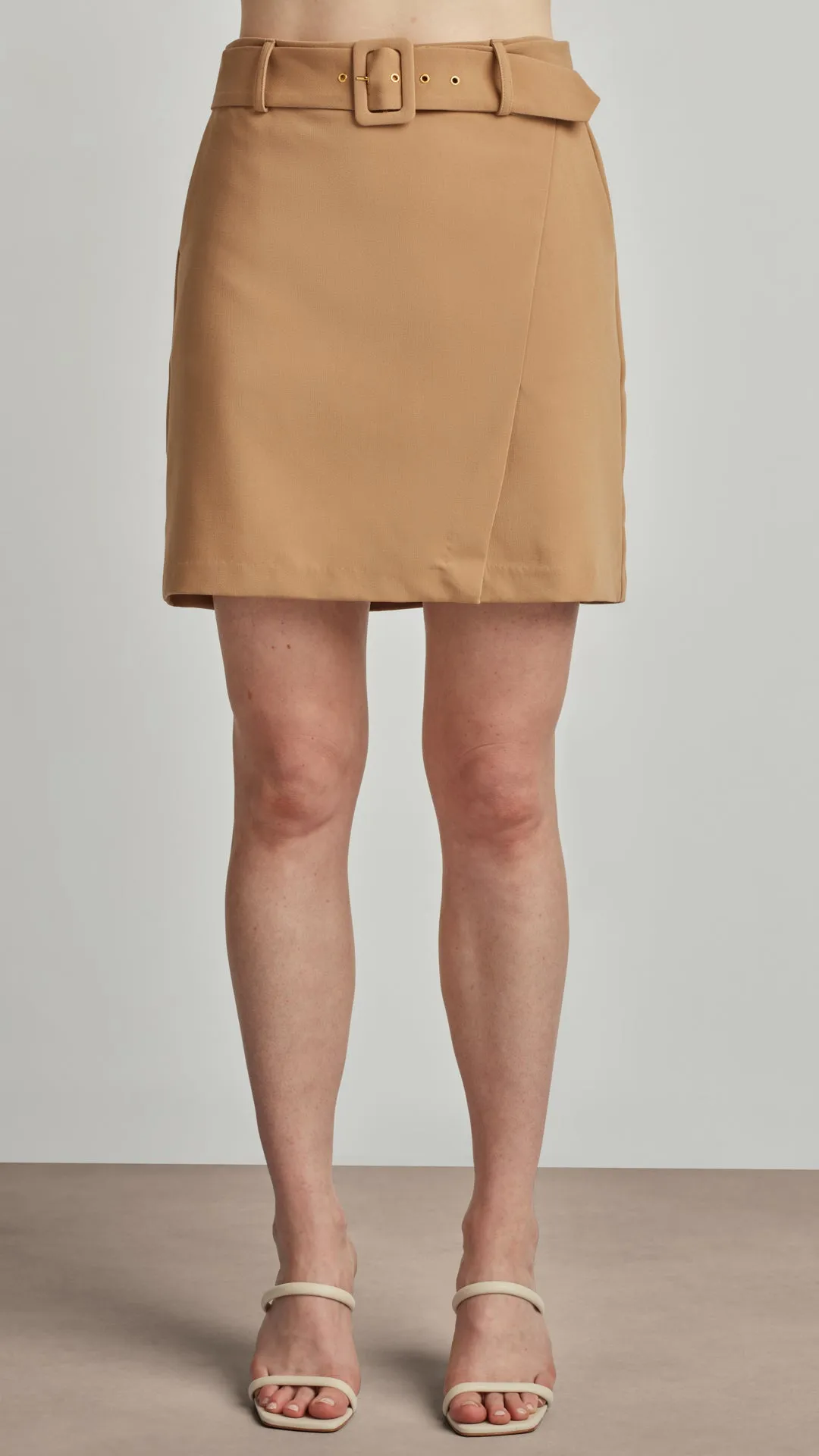 FAUX WRAP SKIRT WITH BUCLKE BELT