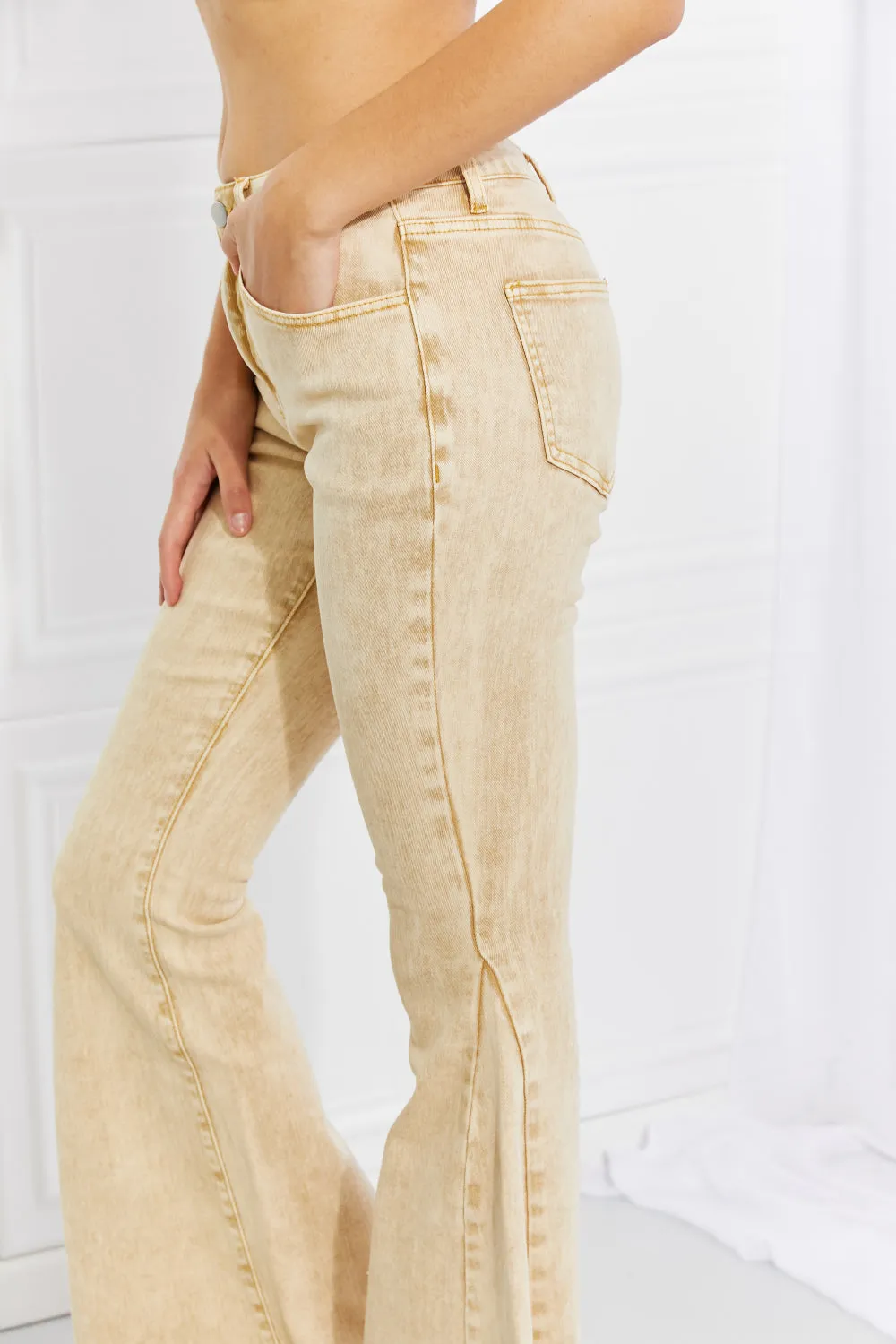 Flip Side Fray Hem Bell Bottom Jeans in Yellow