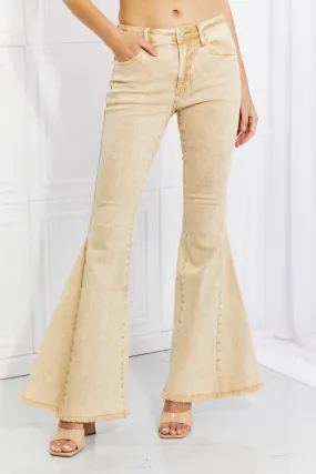 Flip Side Fray Hem Bell Bottom Jeans in Yellow