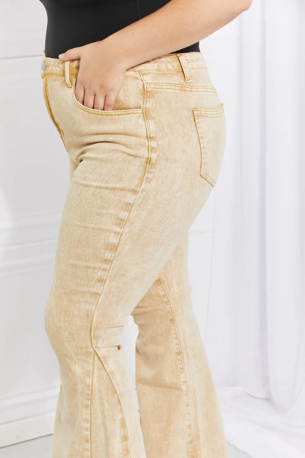 Flip Side Fray Hem Bell Bottom Jeans in Yellow