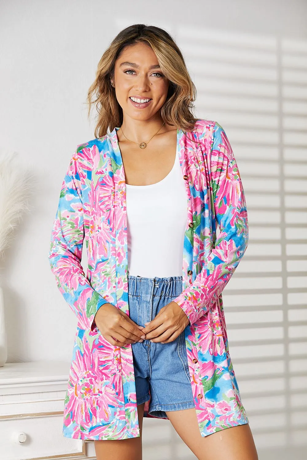 Floral Open Front Long Sleeve Cardigan