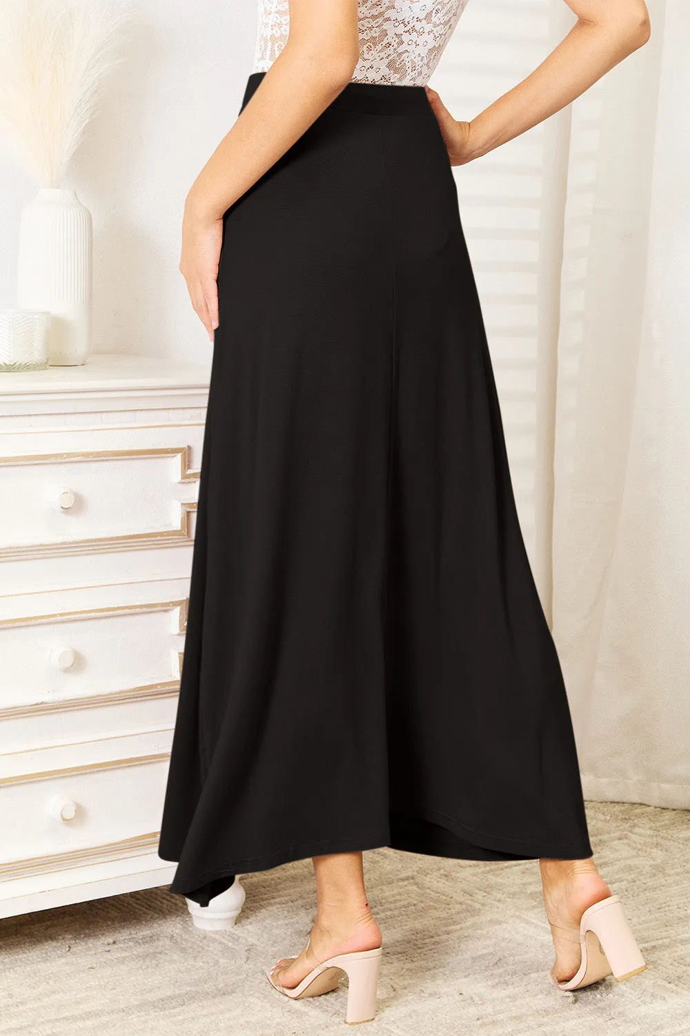 Full Size Soft Rayon Drawstring Waist Skirt