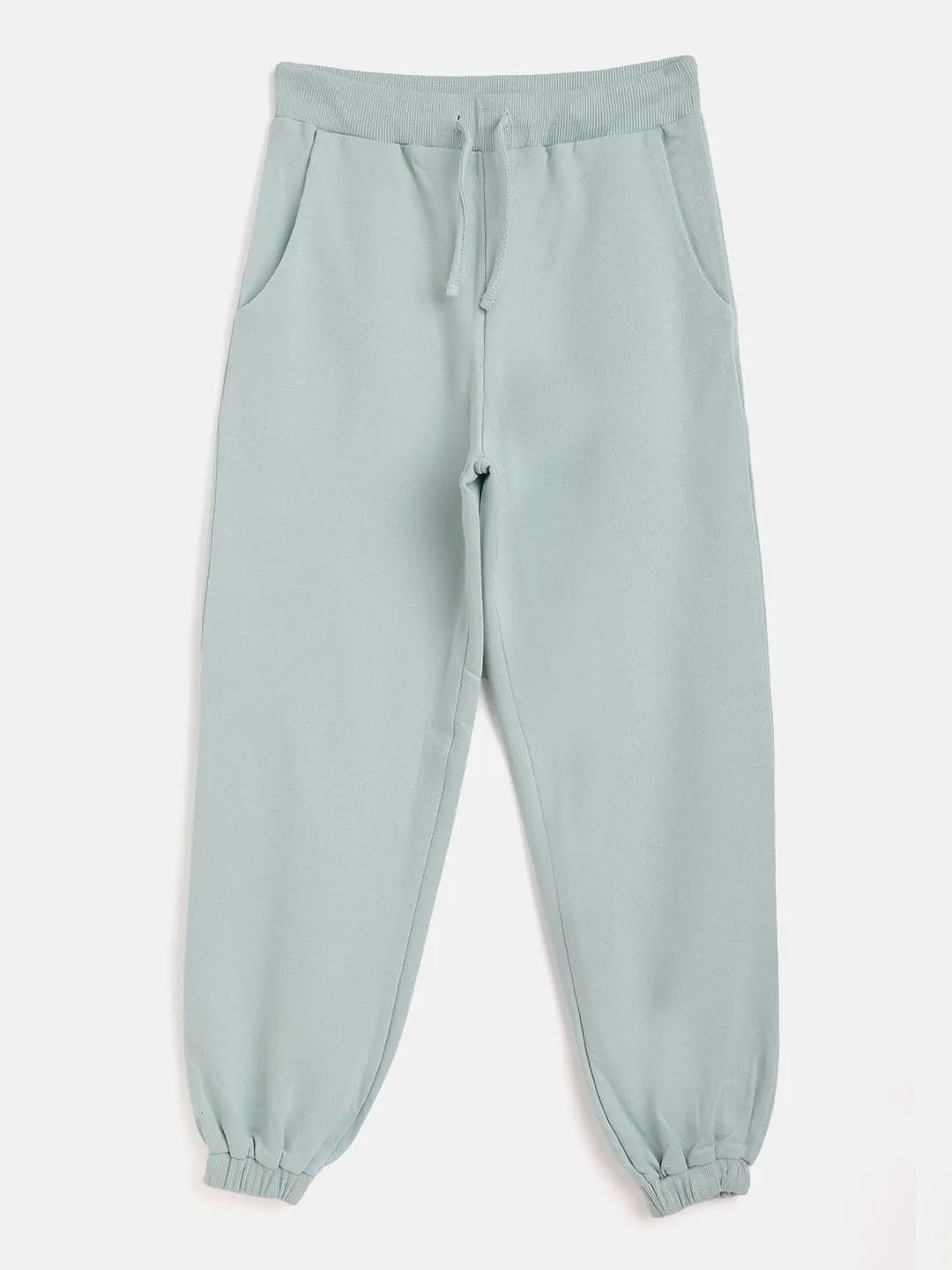 Girls Sea Green Terry Basic Drawstring Joggers - Lyush Kids