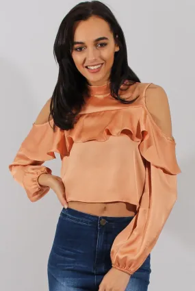 Gold Cold Shoulder Frill Layer Top - Lucy