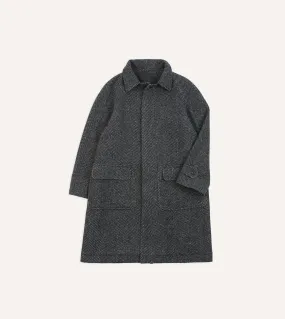 Grey Herringbone Wool Raglan Coat