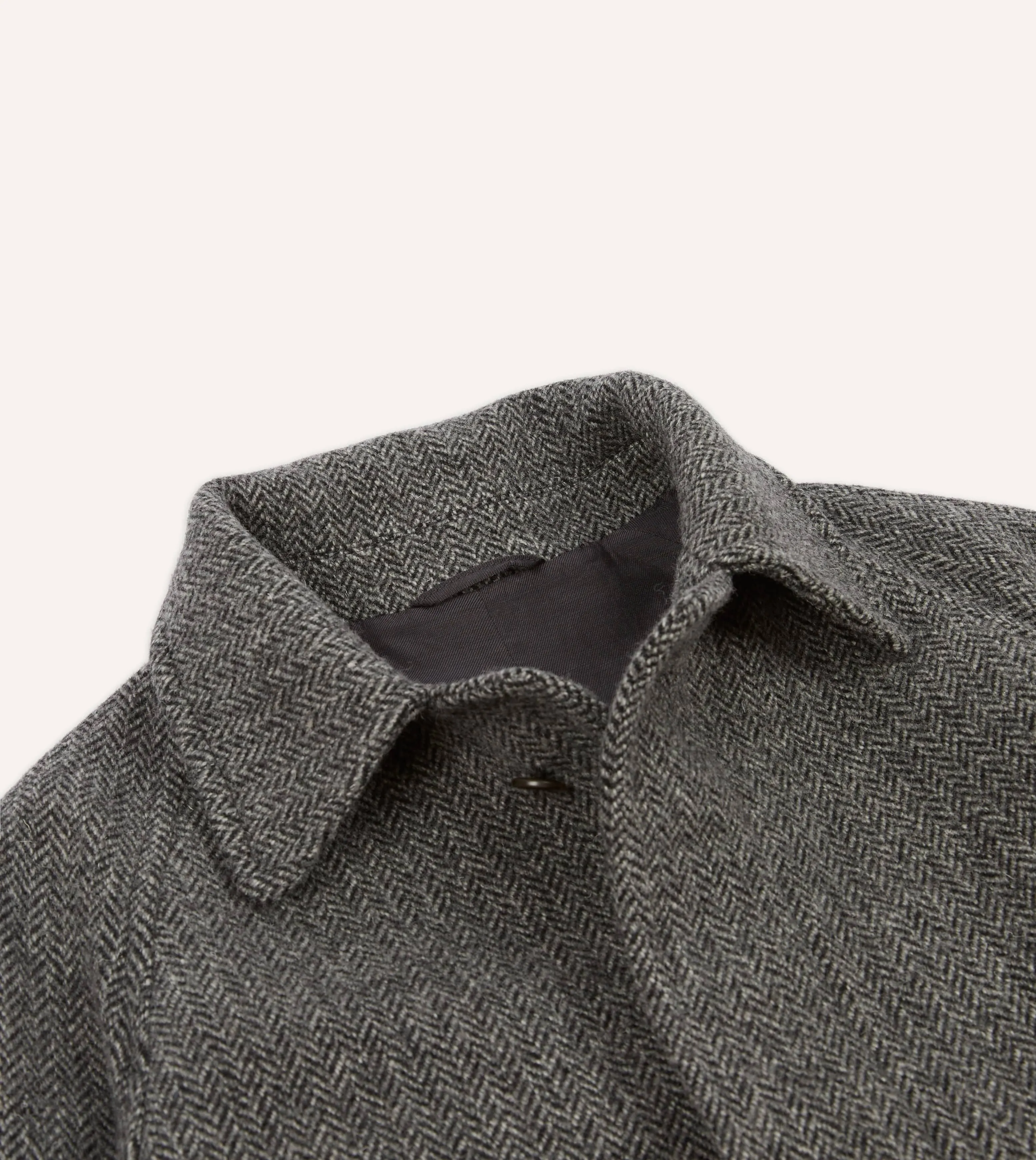 Grey Herringbone Wool Raglan Coat