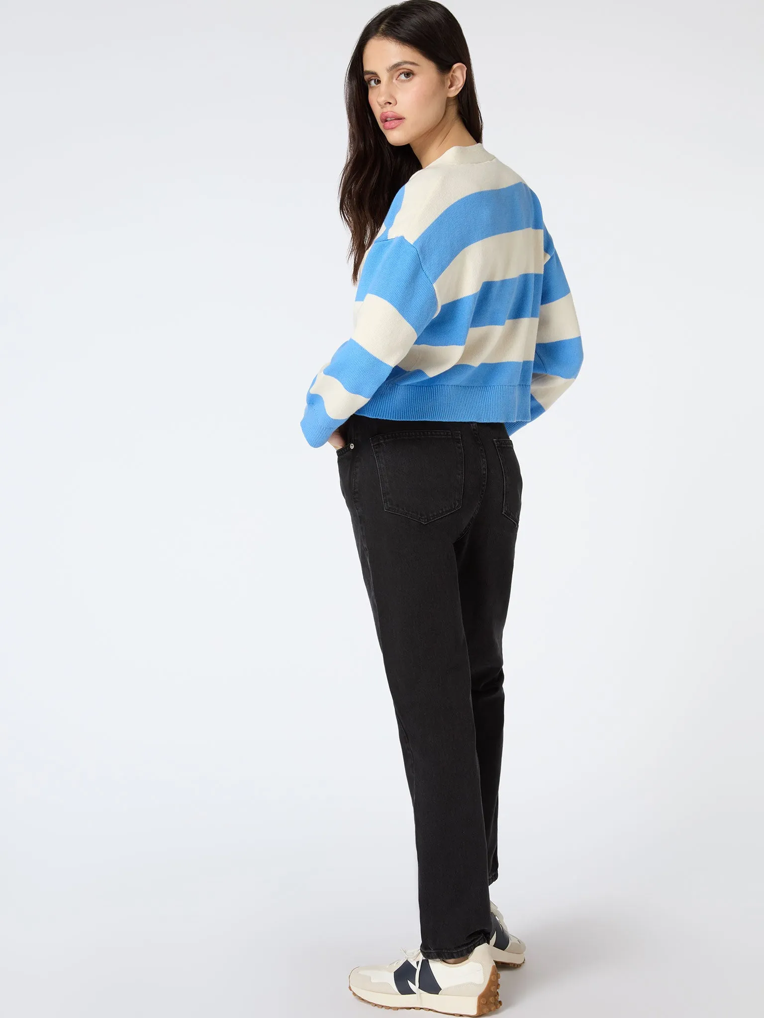 Heather Stripe Cardigan in Cream and Blue