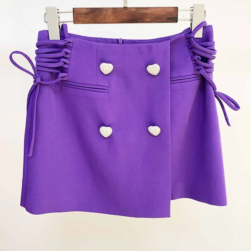 Hight Waisted Purple Lace-up Skirt Gold-tone Mini Skirt