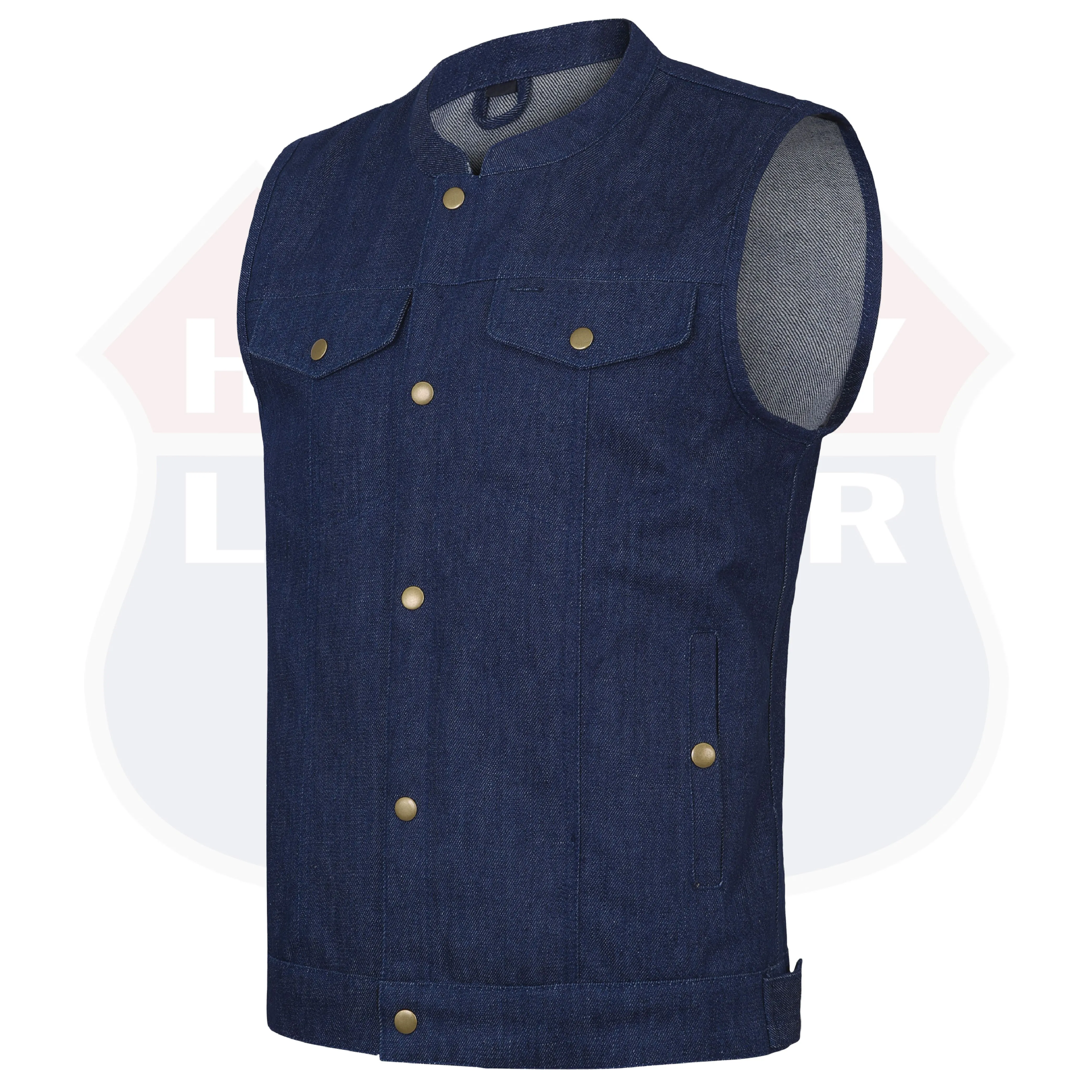 HL21688BLUE Men SOA Denim Blue Vest Club Cut Outlaw Anarchist mc Biker Vest