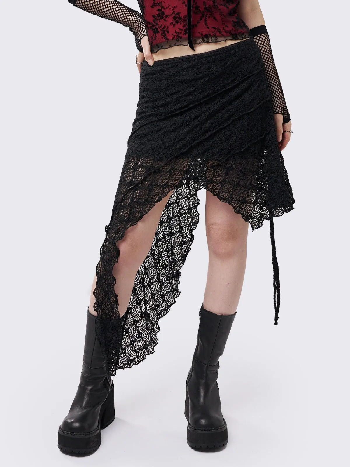 Honora Lace Ruffled Asymmetrical Skirt