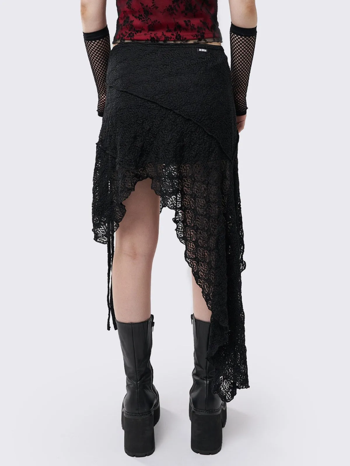 Honora Lace Ruffled Asymmetrical Skirt