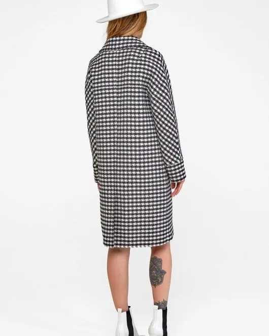 Houndstooth Wool Mix Coat in Black & White