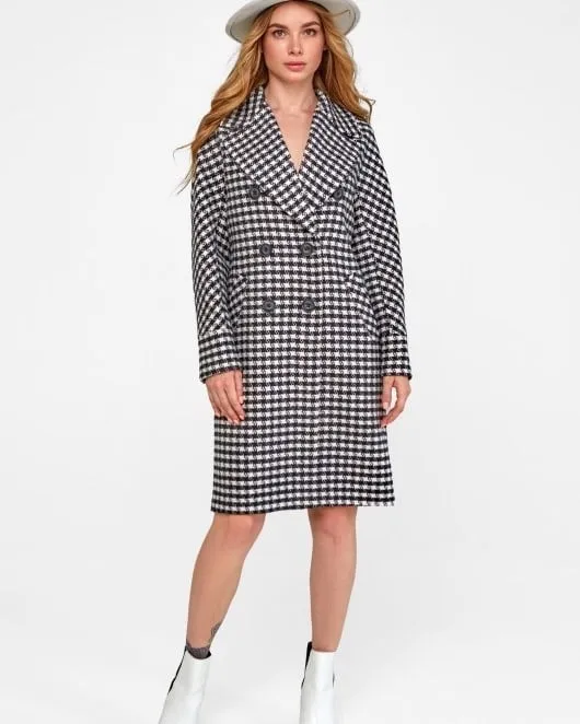 Houndstooth Wool Mix Coat in Black & White