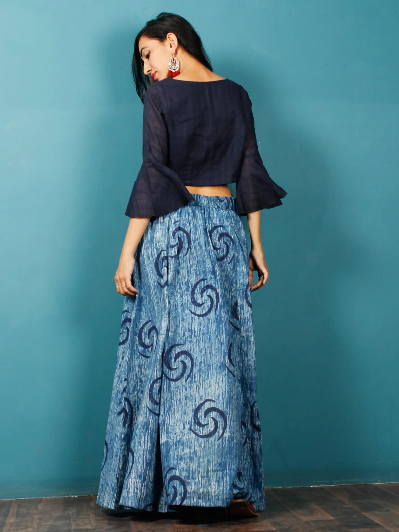 Indigo Hand Block Printed Skirt - S40F318