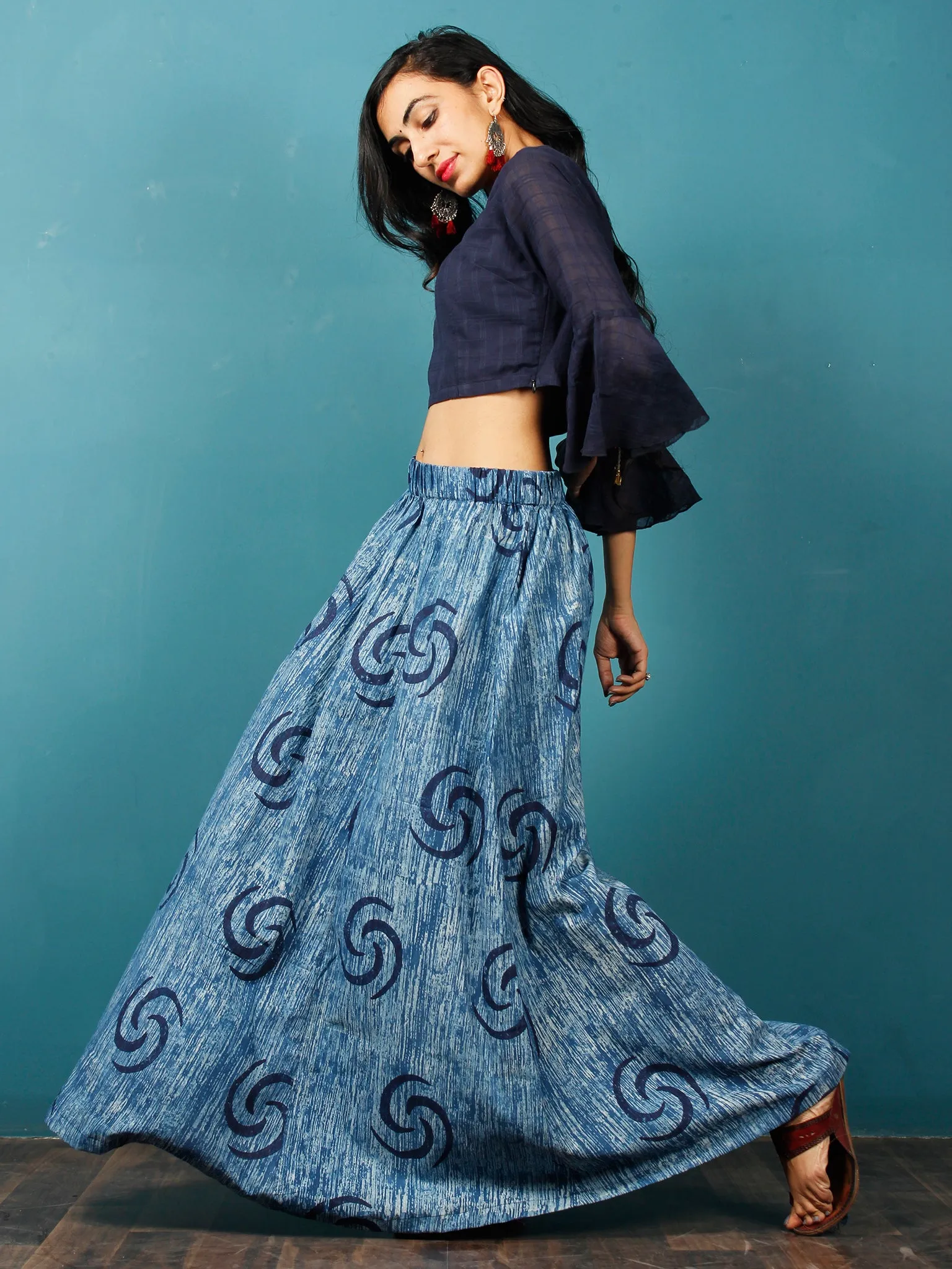 Indigo Hand Block Printed Skirt - S40F318