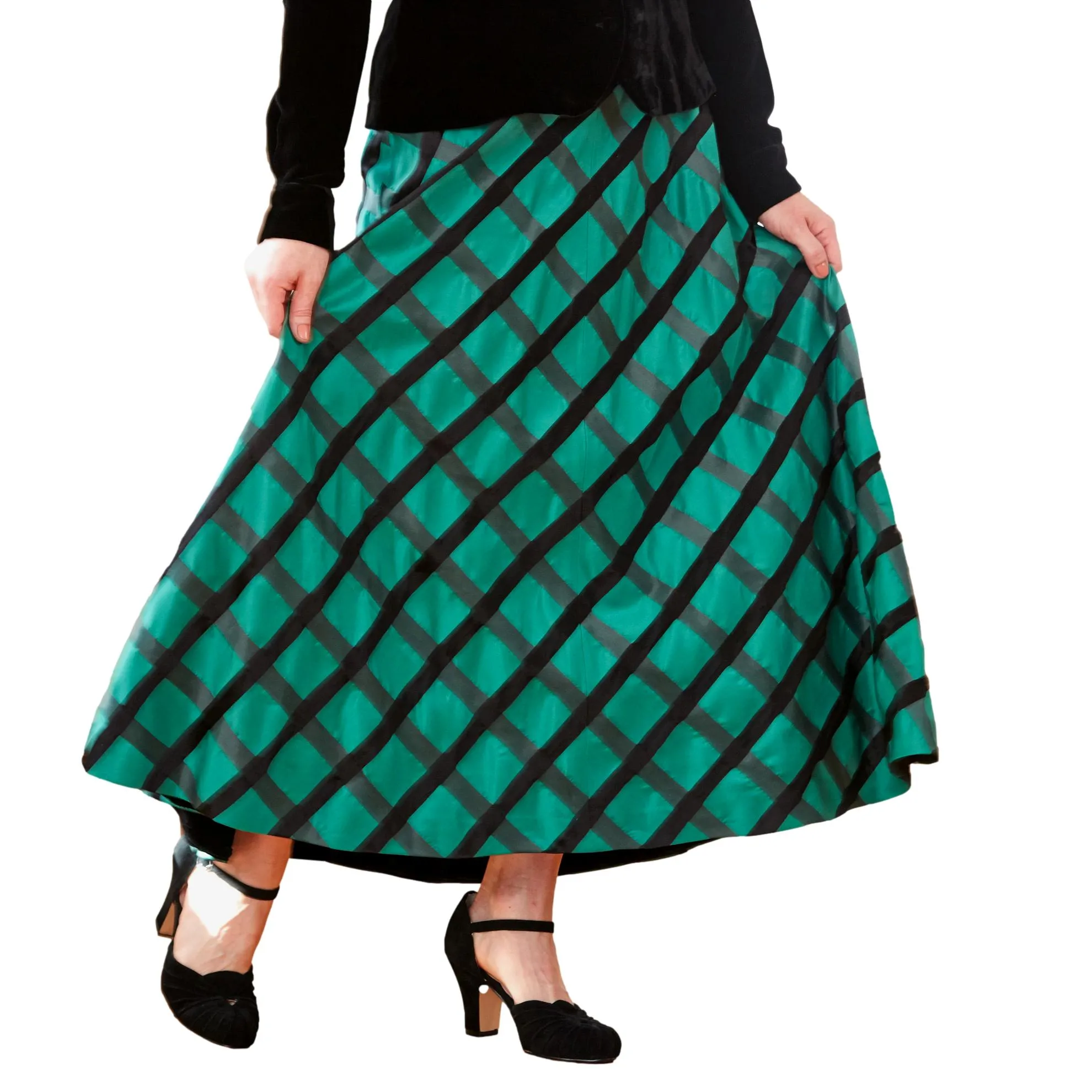 J. Peterman Women's Windowpane Plaid Silk Taffeta Skirt