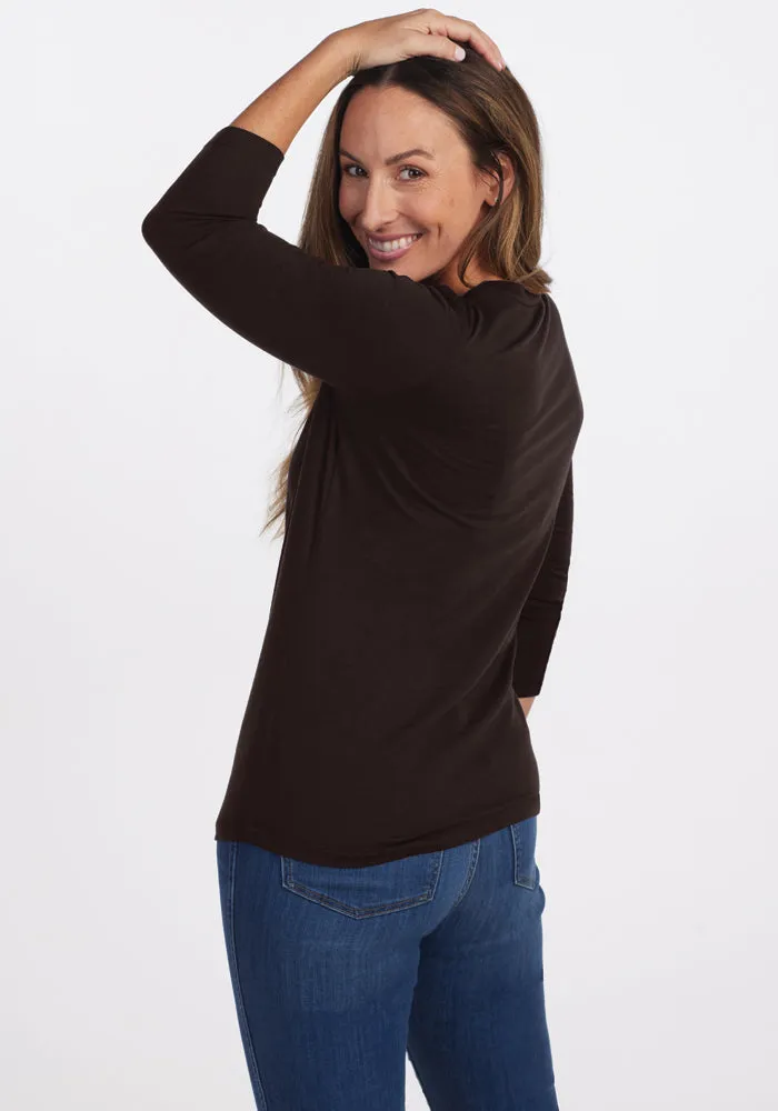 Jenny 3/4 Sleeve Crew Neck - French Roast